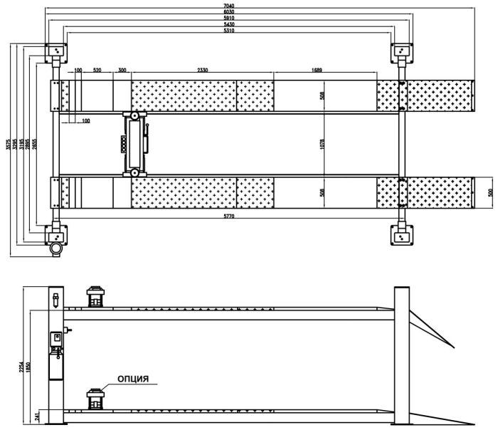 Четырехстоечный подъемник электрогидравлический 6.5т 380В KraftWell KRW6.5