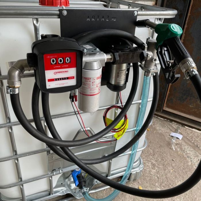 Мини АЗС для ДТ 12v фильтр счетчик пистолет Артаз 12vGFAV1000