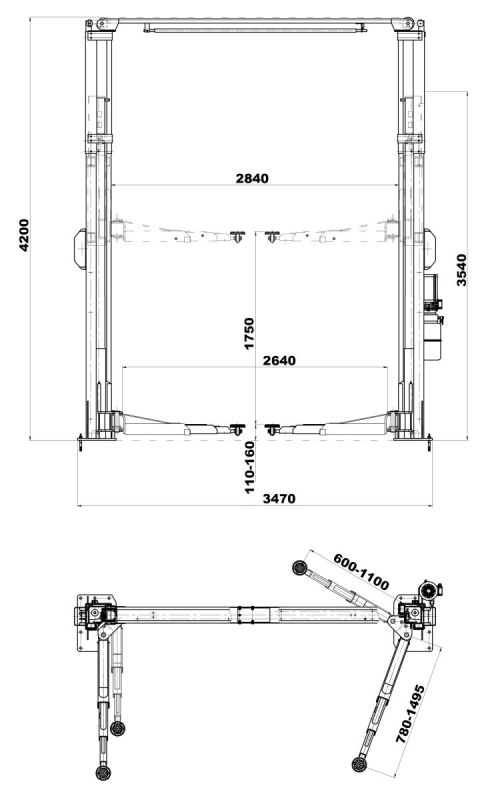 Подъемник 380В с верхней синхронизацией KraftWell KRW4.2EA_blue