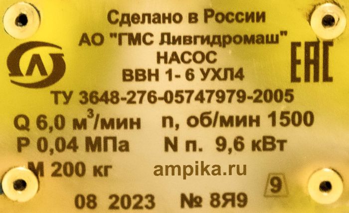 Водокольцевой вакуумный насос Ливгидромаш ВВН1-6 б/д, б/р, без в/о