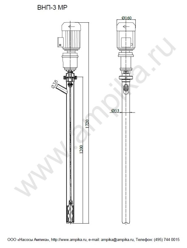Винтовой полупогружной насос Ампика ВНП-3 МР (для высоковязких смол, взр.)