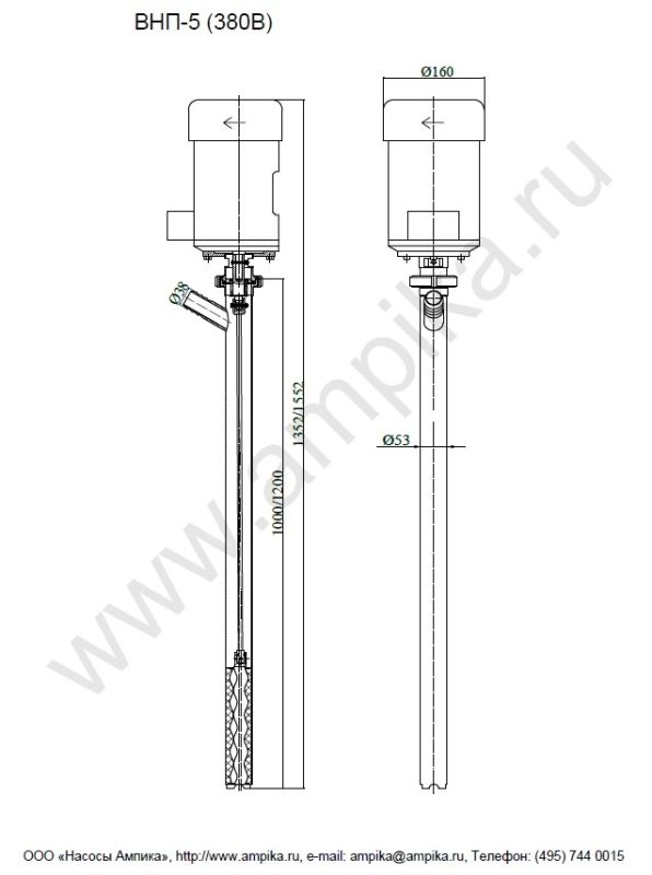 Винтовой полупогружной насос Ампика ВНП-5 (1,1х1000)