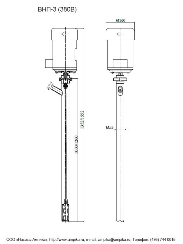 Винтовой полупогружной насос Ампика ВНП-3 (1,1х1000) ВЗР