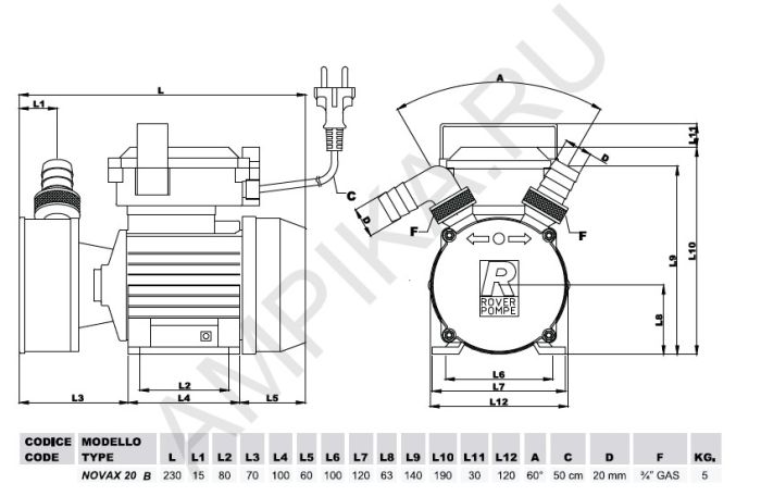 Самовсасывающий насос Roverpompe Novax 20B (до +90C)