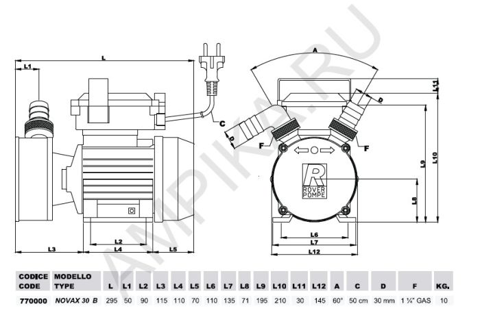 Самовсасывающий насос Roverpompe Novax 30B (до +90C)