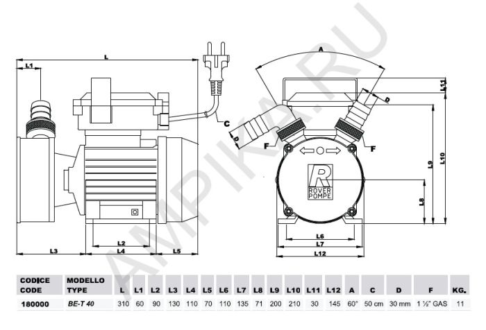 Самовсасывающий насос Roverpompe BE-T 40_380В