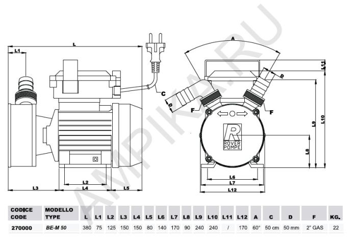 Самовсасывающий насос Roverpompe BE-M 50