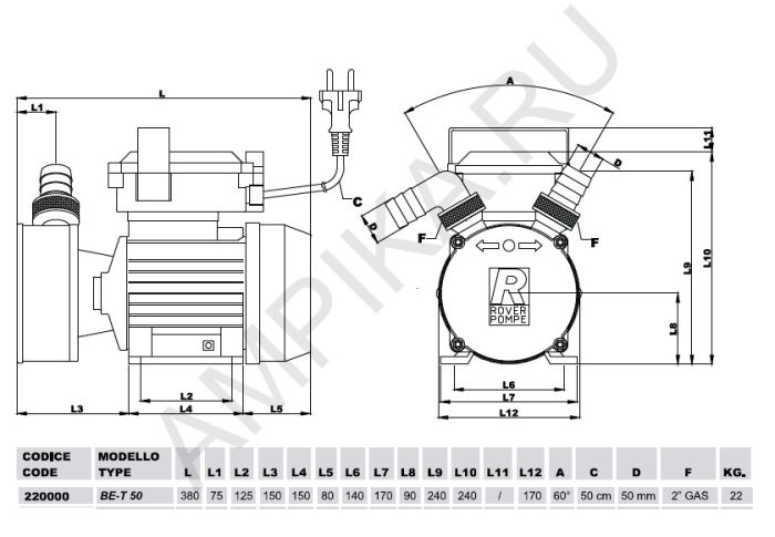 Самовсасывающий насос Roverpompe BE-T 50_380В