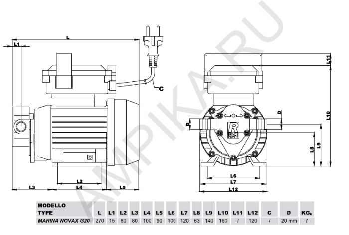 Шестеренный насос Roverpompe MARINA 12V NOVAX G20