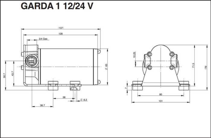 Garda 1 12V - Электрический шестеренчатый насос для масла, ДТ и воды, 8 л/м, Италия