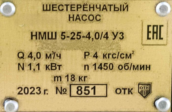 Насос электрический шестеренчатый для дизеля, масла и мазута 220/380В 66 л/м НМШ 5-25-4,0/4 с 2,2 кВт