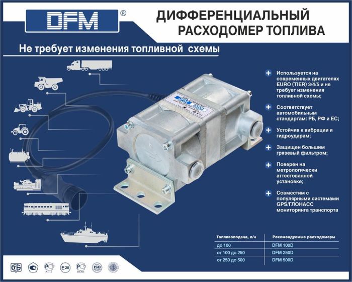 Счетчик топлива электронный с импульсным выходом 0.16-1.66 л.м. DFM 100D для дизельного топлива