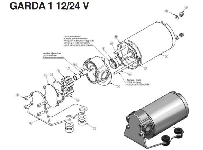 Garda 1 24V - Электрический шестеренчатый насос для масла, ДТ и воды, 8 л/м, Италия