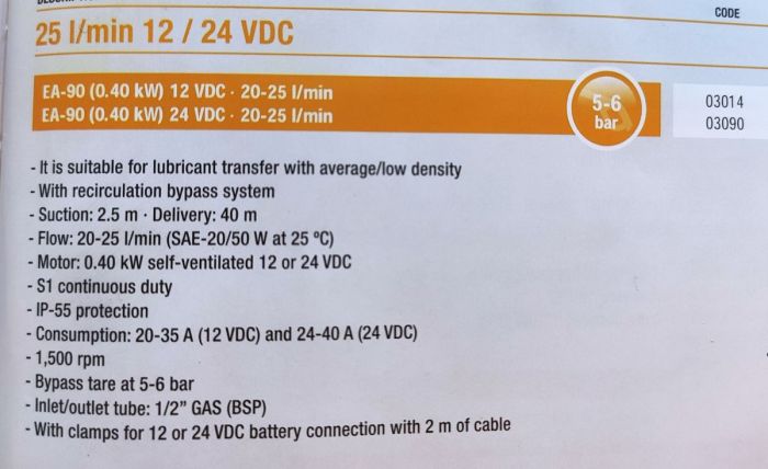 Насос для масла 12V Gespasa EA-90 0.37 кВт