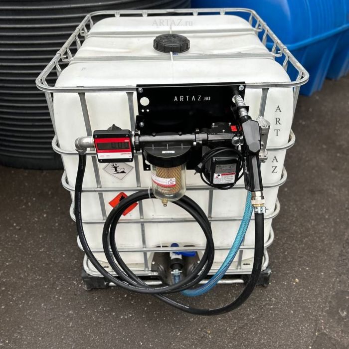 Мини АЗС ДТ 220V 70 л/м эл. счетчик, фильтр, сепаратор, автоматический пистолет, еврокуб 1000 л.