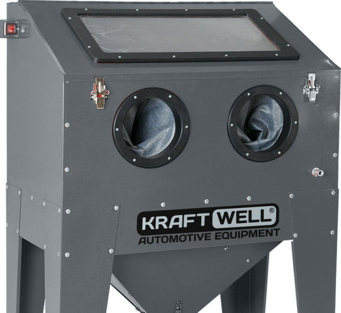 Пескоструйная камера KraftWell KRW-SB220F, с фронтальной загрузкой, 220 л, напольная, инжекторного типа, с давлением воздуха 6-8 бар