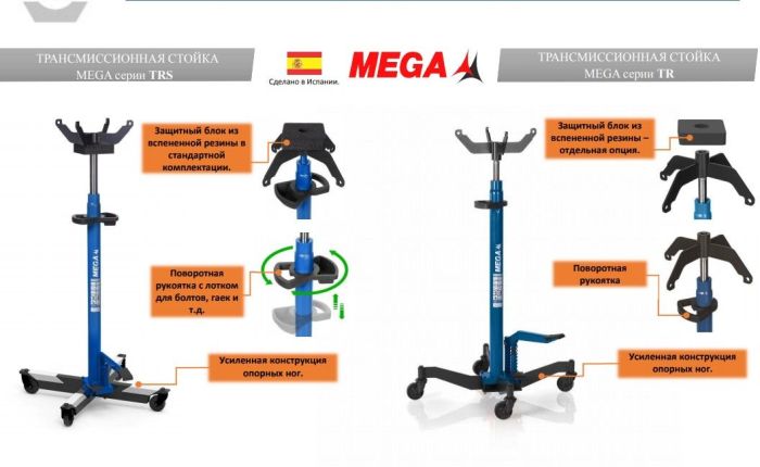 Стойка гидравлическая 300 кг Mega TRS300 синяя 1260-2050 для автосервиса