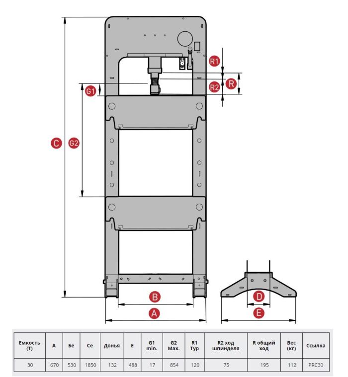 Гидравлический пресс 30 т для сто Мega PRC30 с ручным приводом